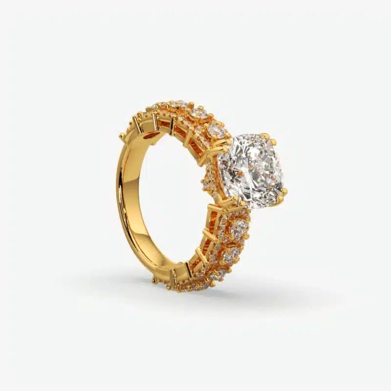 Cushion Diamond Ring with Multi-Row Pavé