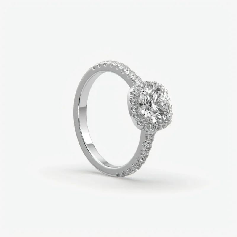 Custom Round Diamond Cushion Halo Engagement Ring