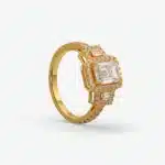 Custom Emerald-Cut Three-Stone Halo Engagement Ring