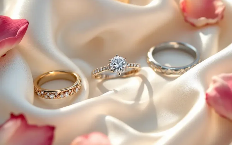 Variety of wedding rings on display